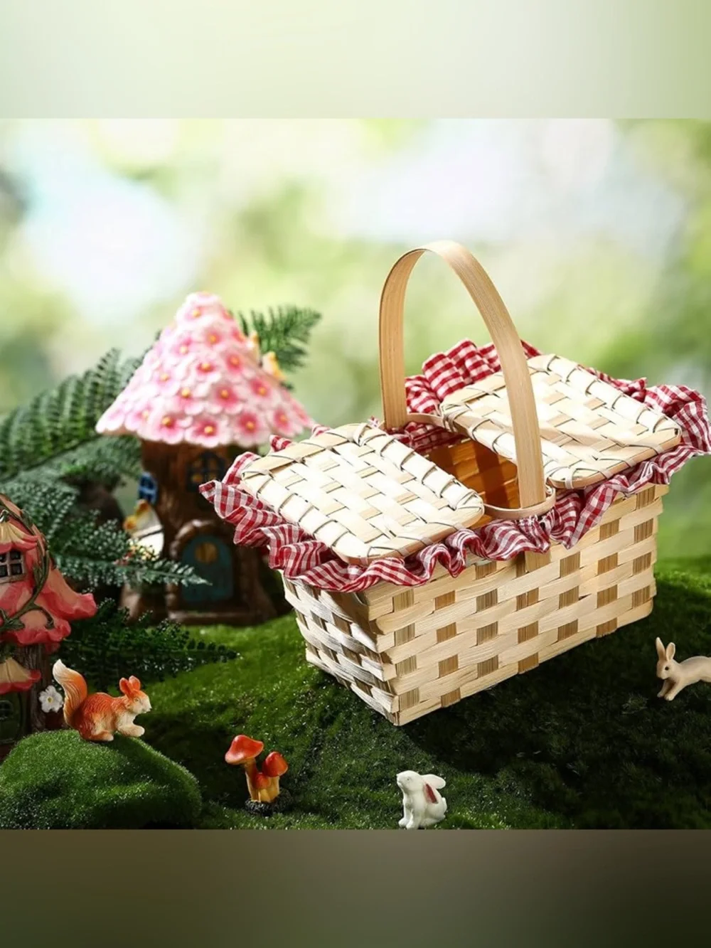 Teenyyou Mini Picnic Basket, Costume Accessory, Small Gingham Picnic Hamper